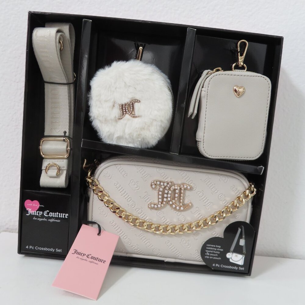 Juicy Couture Cream and Gold 4 Pc Crossbody Gift Box Set